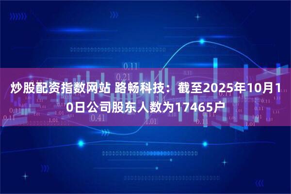 炒股配资指数网站 路畅科技：截至2025年10月10日公司股东人数为17465户